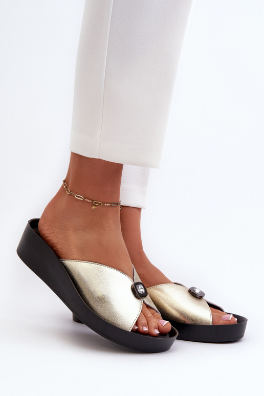 Čibas no dabīgas ādas Sieviešu ar ornamentiem Zelta krāsas S.Barski KV27-027