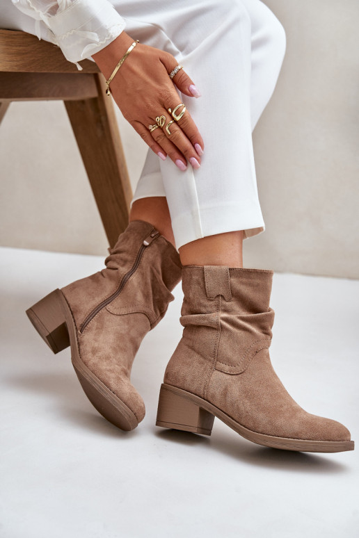 siltināti Sieviešu puszābaki Ar savilktu augšdaļu Uz Zema Papēža smilšu krāsas Zinanya