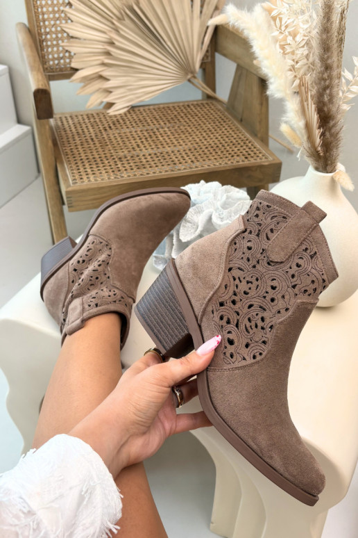 Ažūri zābaki kovboju stilā sievietēm ar papēžiem S.Barski HY61-8012 brūnas krāsas