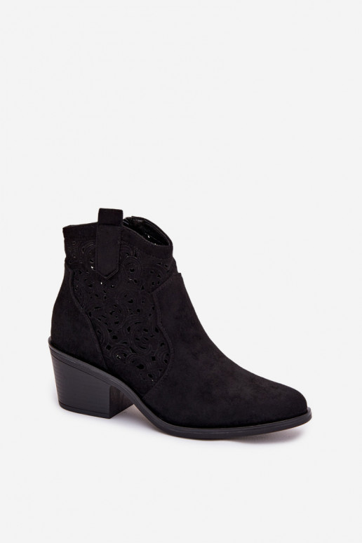 Ažūrēti sieviešu kaubojiski stila zābaki ar papēžiem S.Barski HY61-8012 melnā krāsā