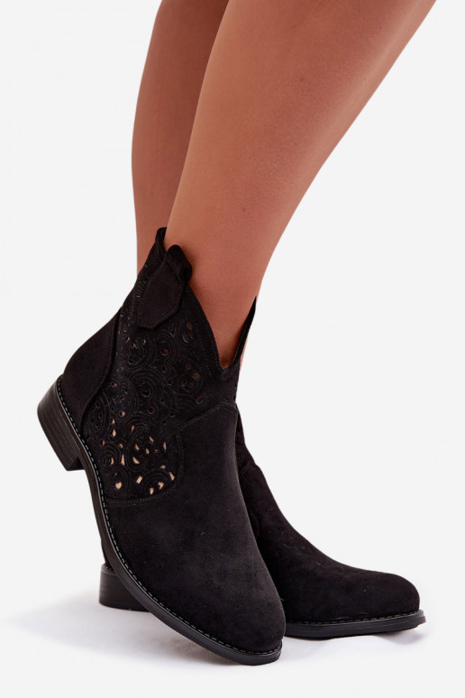 Ažūrēti sieviešu zābaki ar platām papēžiem S.Barski HY61-8026 melnā krāsā