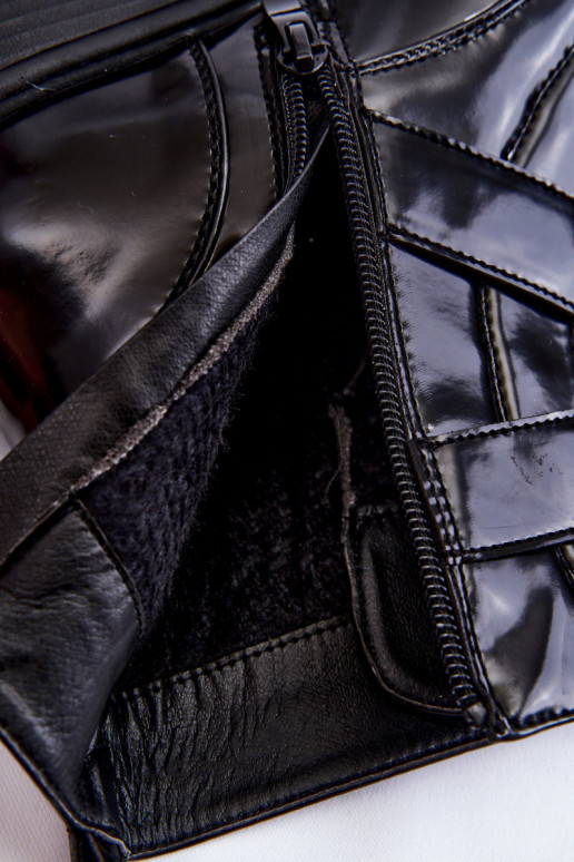 Sieviešu siltināti Sieviešu puszābaki ar platiem papēžiem ar rāvējslēdzējiem melnas krāsas Joshie