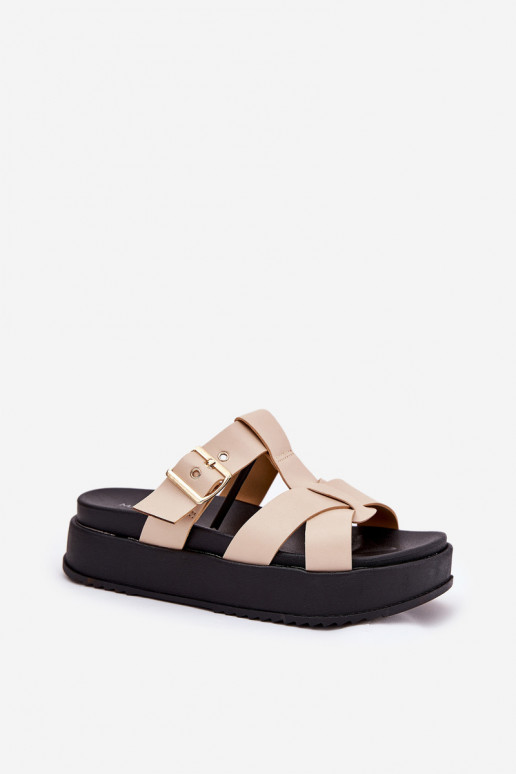 sieviešu čības ar platformu Ar svītrām I ar sprādzēm smilšu krāsas Elimessa