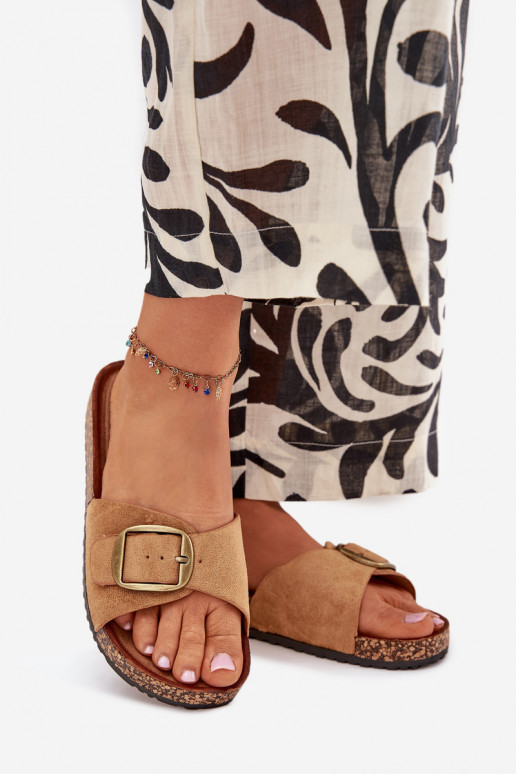 sieviešu čības ar sprādzēm Korkovas platformā brūnas krāsas Zavira