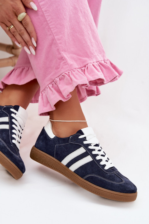 Zazoo N1068 zamšādas Zems Sneakers modeļa apavi Sieviešu tumši zilas krāsas