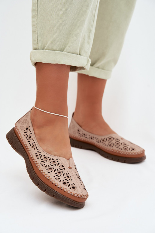 Ažūra balerīnas SieviešuIeslēgtsturalnej Skóry Sergio Leone SP-006 Rozā krāsas