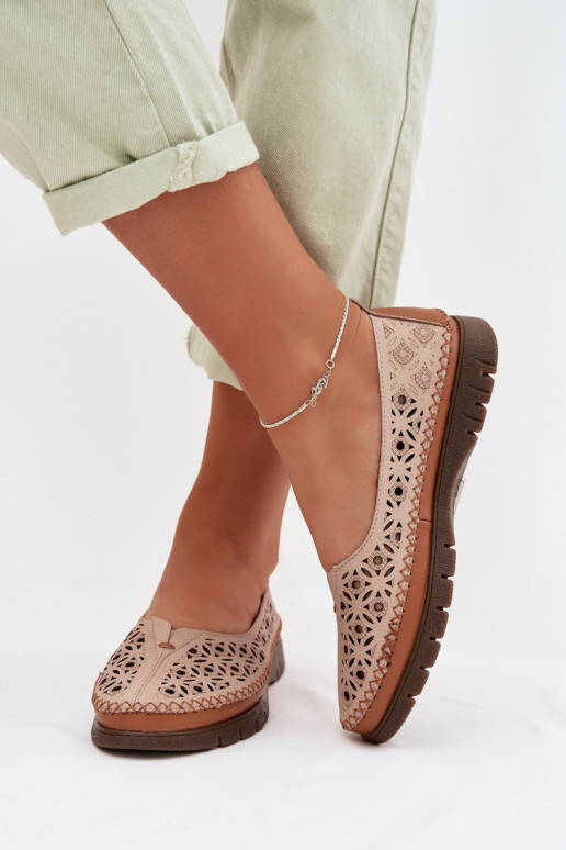 Ažūra balerīnas SieviešuIeslēgtsturalnej Skóry Sergio Leone SP-006 Rozā krāsas