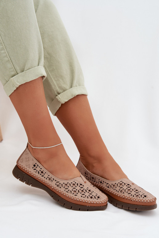 Ažūra balerīnas SieviešuIeslēgtsturalnej Skóry Sergio Leone SP-006 Rozā krāsas