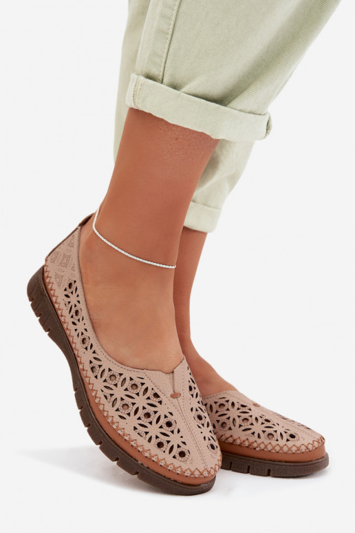 Ažūra balerīnas SieviešuIeslēgtsturalnej Skóry Sergio Leone SP-006 Rozā krāsas