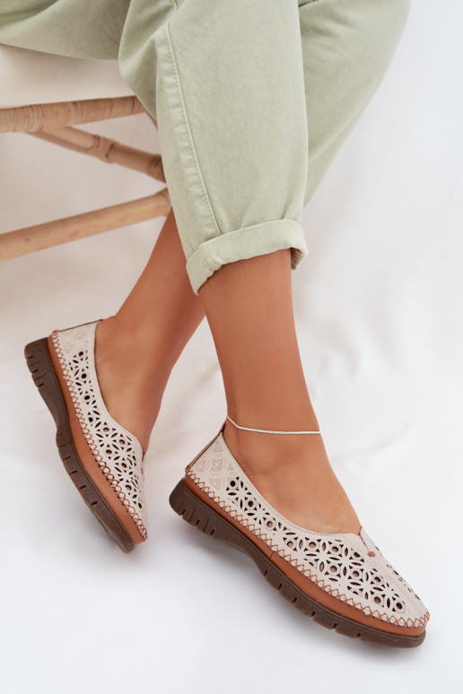 Ažūra balerīnas SieviešuIeslēgtsturalnej Skóry Sergio Leone SP-006 Pelēkas krāsas