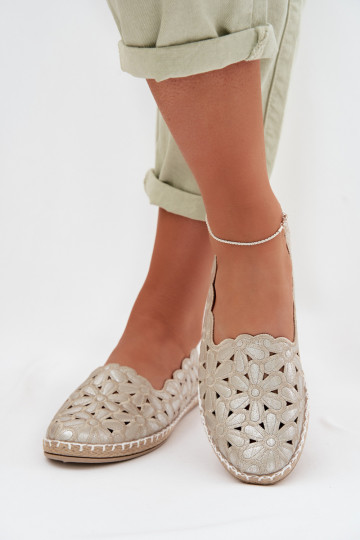 Sieviešu Paslīdēt uz Balerīnas ar puķītēm Zelta krāsas Vennice