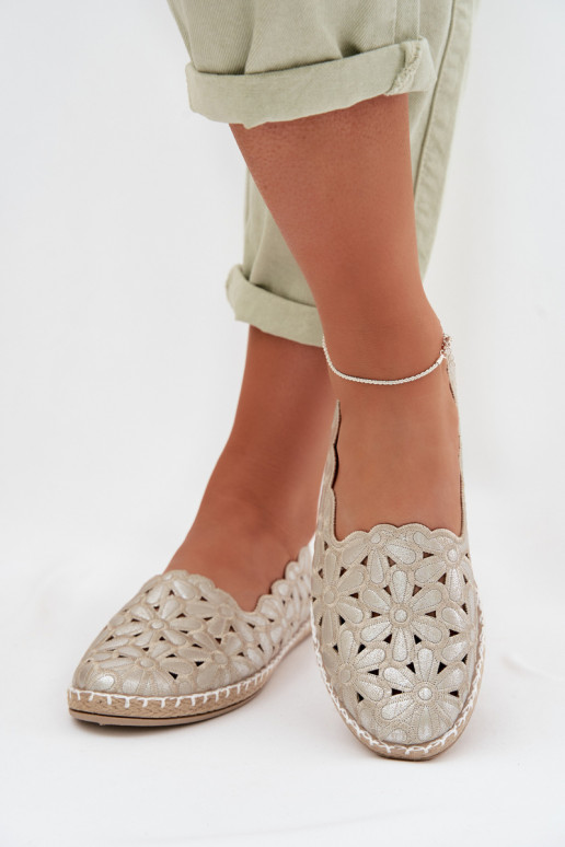 Sieviešu Paslīdēt uz Balerīnas ar puķītēm Zelta krāsas Vennice