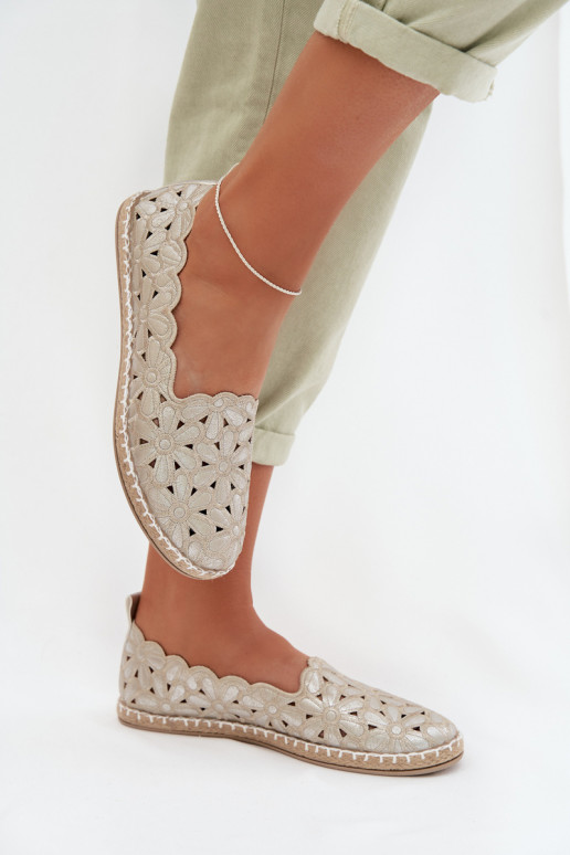 Sieviešu Paslīdēt uz Balerīnas ar puķītēm Zelta krāsas Vennice