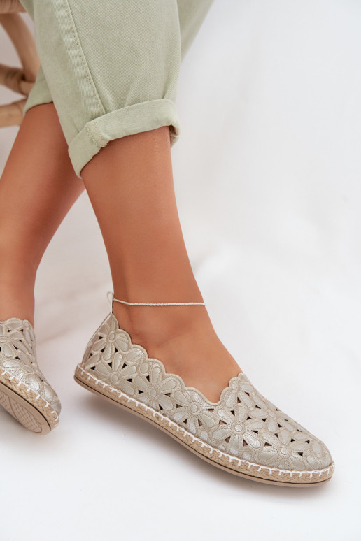 Sieviešu Paslīdēt uz Balerīnas ar puķītēm Zelta krāsas Vennice