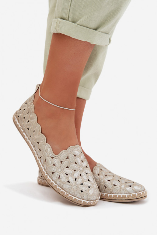 Sieviešu Paslīdēt uz Balerīnas ar puķītēm Zelta krāsas Vennice