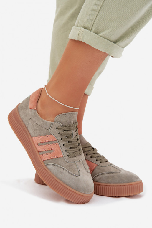 Sneakers modeļa apavi SieviešuIeslēgtsturalnego zamšādasu Zaļas krāsas Delyssia