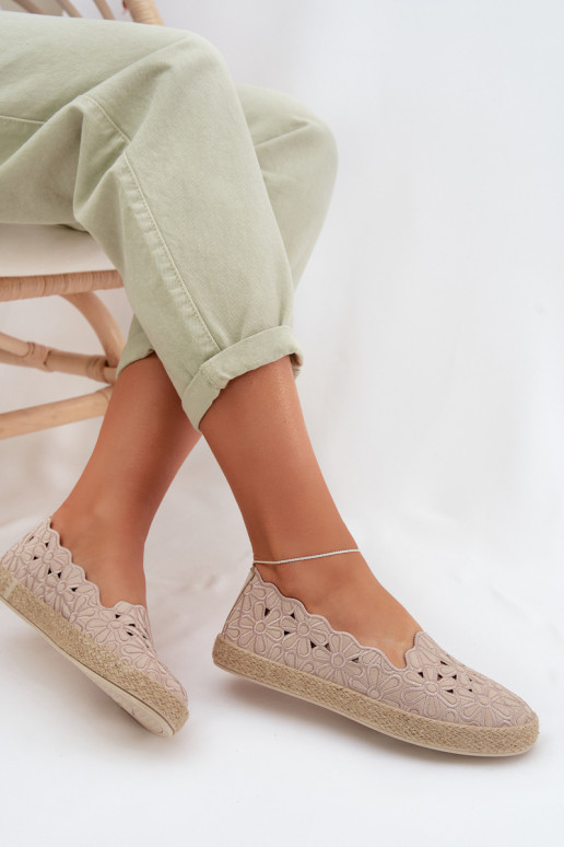 Espadrilles Ažūrs ar puķītēm smilšu krāsas Merivelle