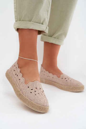 Espadrilles ar ažūru elementiem un ziedu motīviem smilšu krāsā Merivelle 2