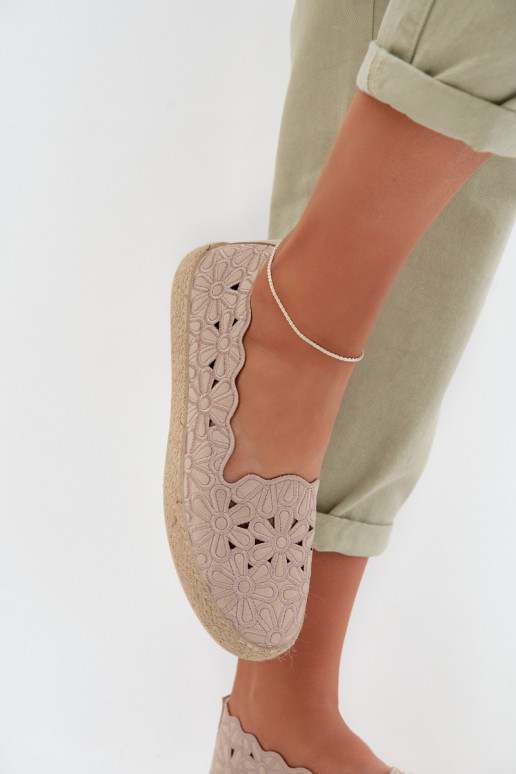 Espadrilles Ažūrs ar puķītēm smilšu krāsas Merivelle