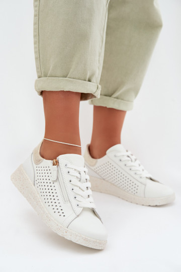 Āda apavi Sneakers modeļa apavi Sieviešu ar rāvējslēdzējiem Baltas-Zelta krāsas Kalorinne 2