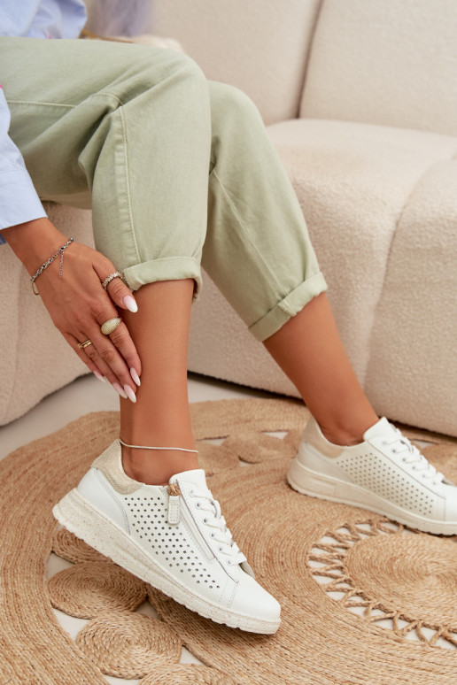 Āda apavi Sneakers modeļa apavi Sieviešu ar rāvējslēdzējiem Baltas-Zelta krāsas Kalorinne