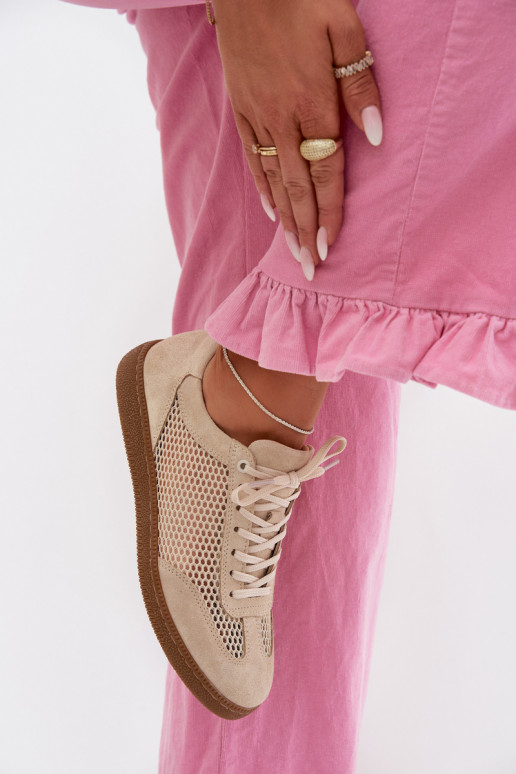 Āda zamšādas Sneakers modeļa apavi Sieviešu ar tīkliņu Zazoo N1142 smilšu krāsas