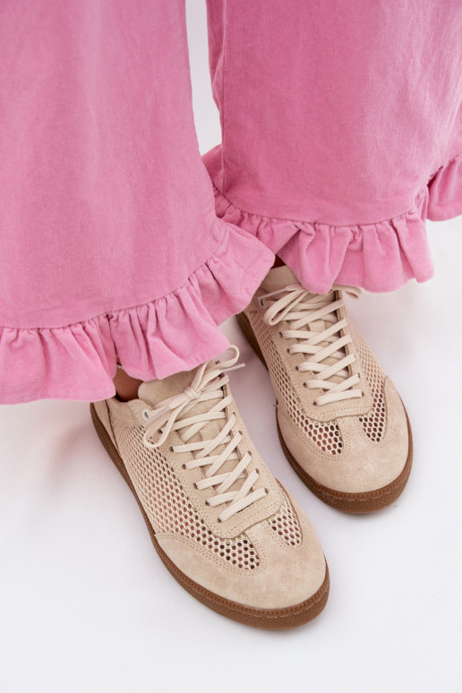 Āda zamšādas Sneakers modeļa apavi Sieviešu ar tīkliņu Zazoo N1142 smilšu krāsas