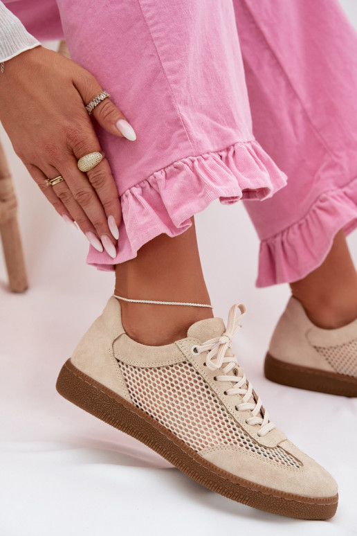 Āda zamšādas Sneakers modeļa apavi Sieviešu ar tīkliņu Zazoo N1142 smilšu krāsas