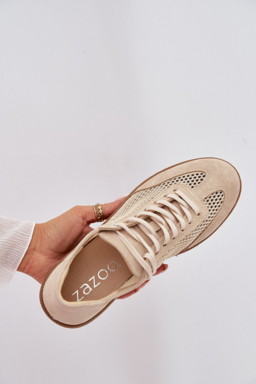 Āda zamšādas Sneakers modeļa apavi Sieviešu ar tīkliņu Zazoo N1142 smilšu krāsas