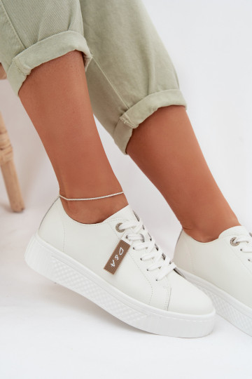 Sneakers modeļa apavi SieviešuIeslēgtsturalnej Skóry D&A GR61-5591 baltas krāsas