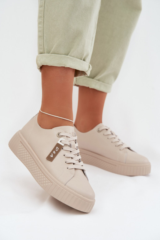 Sneakers modeļa apavi SieviešuIeslēgtsturalnej Skóry D&A GR61-5591 smilšu krāsas