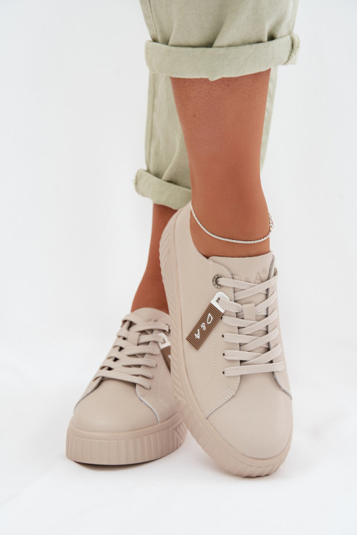 Sneakers modeļa apavi SieviešuIeslēgtsturalnej Skóry D&A GR61-5591 smilšu krāsas