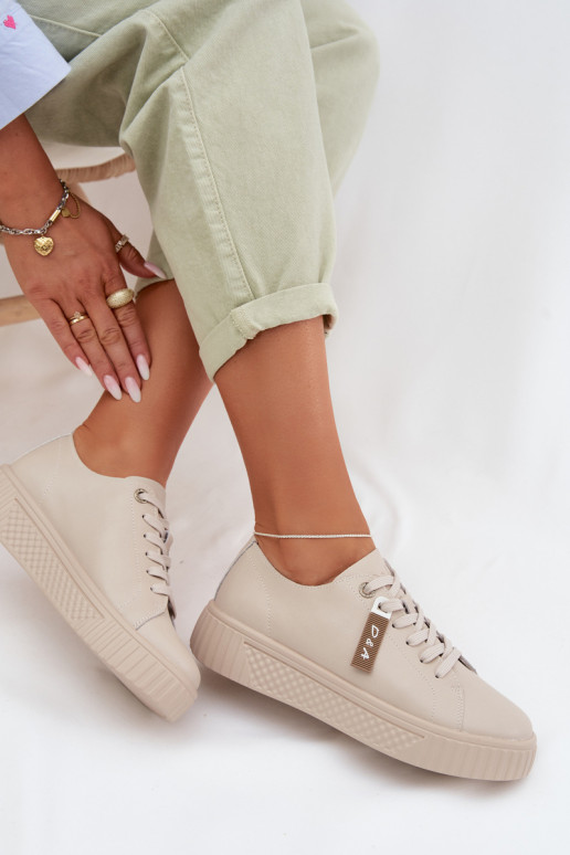 Sneakers modeļa apavi SieviešuIeslēgtsturalnej Skóry D&A GR61-5591 smilšu krāsas