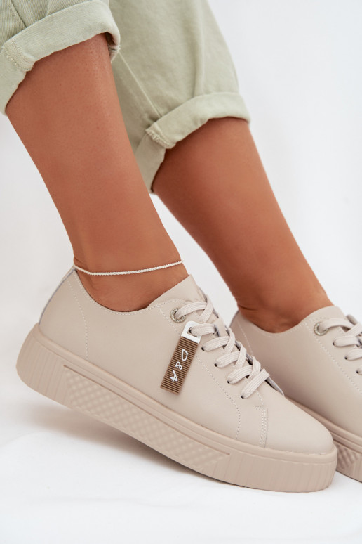 Sneakers modeļa apavi SieviešuIeslēgtsturalnej Skóry D&A GR61-5591 smilšu krāsas
