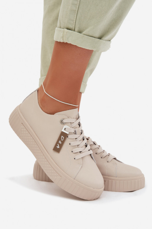 Sneakers modeļa apavi SieviešuIeslēgtsturalnej Skóry D&A GR61-5591 smilšu krāsas