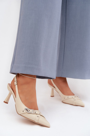 Sieviešu basenes ar papēdi Ar svītrām I ar sprādzēm smilšu krāsas Parina 2