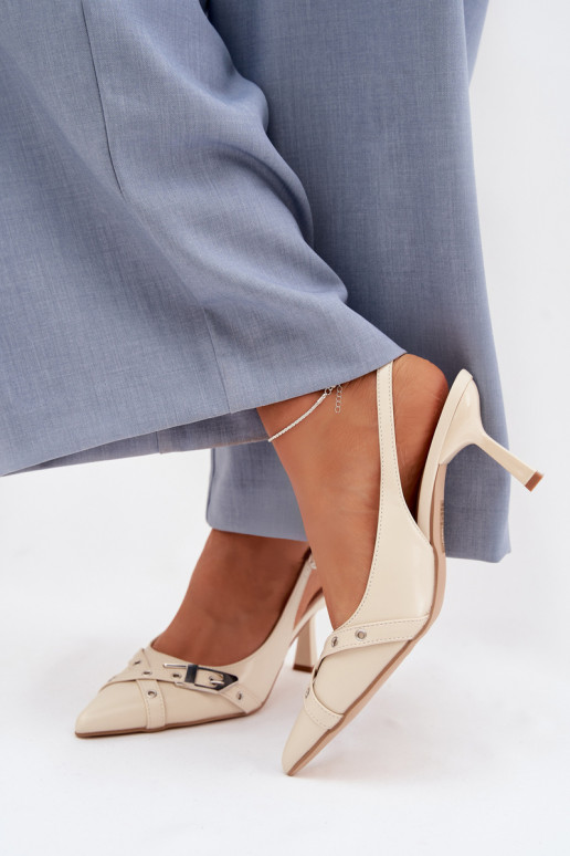 Sieviešu basenes ar papēdi Ar svītrām I ar sprādzēm smilšu krāsas Parina