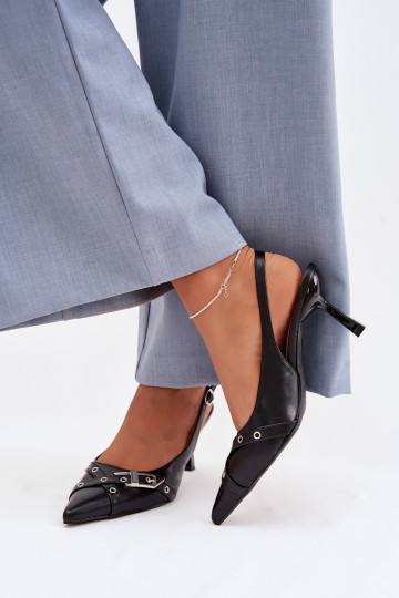 Sieviešu basenes ar papēdi Ar svītrām I ar sprādzēm melnas krāsas Parina 2