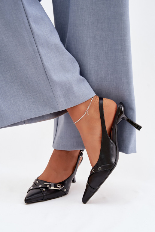 Sieviešu basenes ar papēdi Ar svītrām I ar sprādzēm melnas krāsas Parina