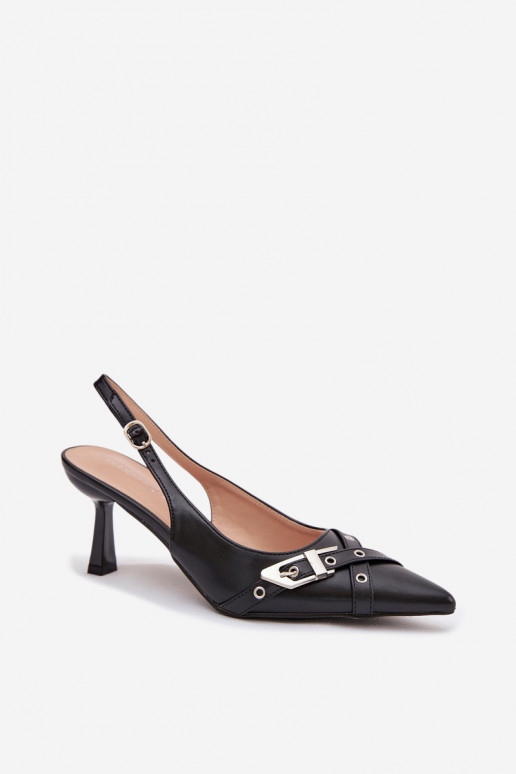 Sieviešu basenes ar papēdi Ar svītrām I ar sprādzēm melnas krāsas Parina