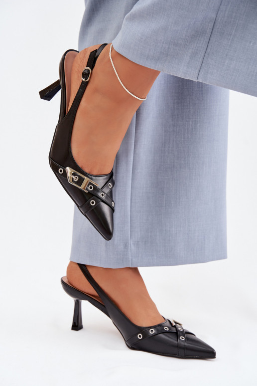 Sieviešu basenes ar papēdi Ar svītrām I ar sprādzēm melnas krāsas Parina