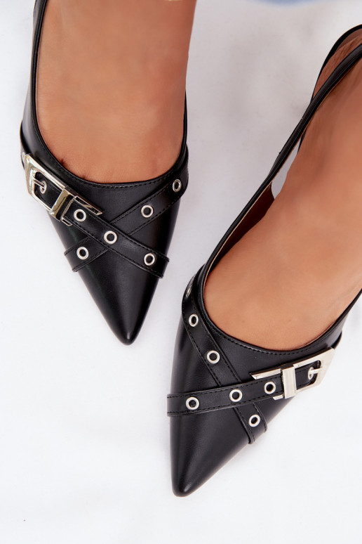 Sieviešu basenes ar papēdi Ar svītrām I ar sprādzēm melnas krāsas Parina