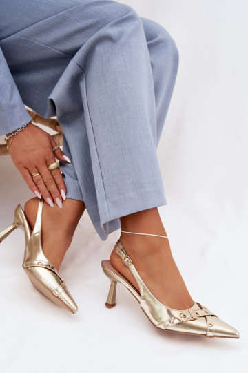 Sieviešu basenes ar papēdi Ar svītrām I ar sprādzēm Zelta krāsas Parina