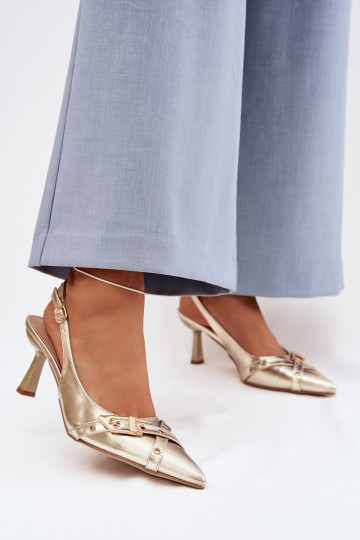 Sieviešu basenes ar papēdi Ar svītrām I ar sprādzēm Zelta krāsas Parina 2