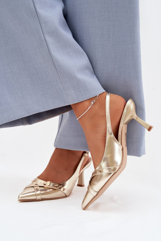 Sieviešu basenes ar papēdi Ar svītrām I ar sprādzēm Zelta krāsas Parina