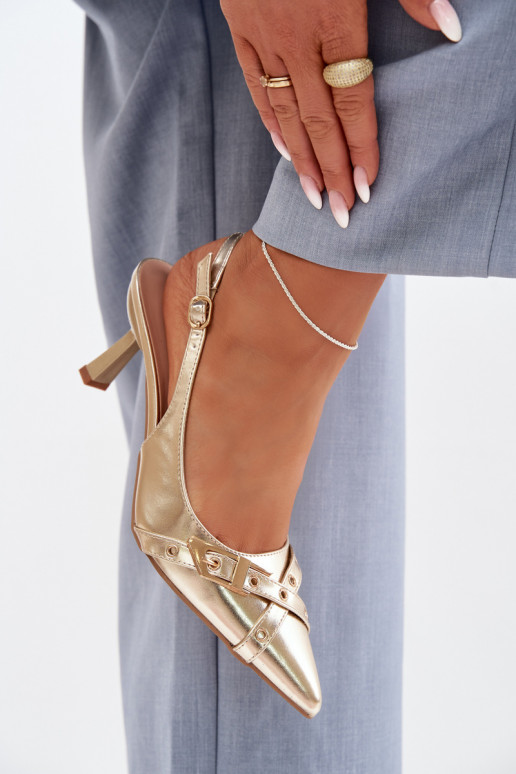 Sieviešu basenes ar papēdi Ar svītrām I ar sprādzēm Zelta krāsas Parina