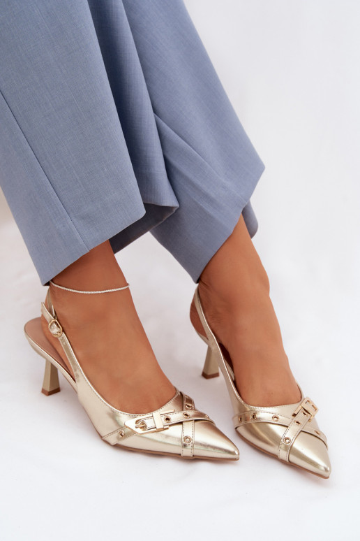 Sieviešu basenes ar papēdi Ar svītrām I ar sprādzēm Zelta krāsas Parina