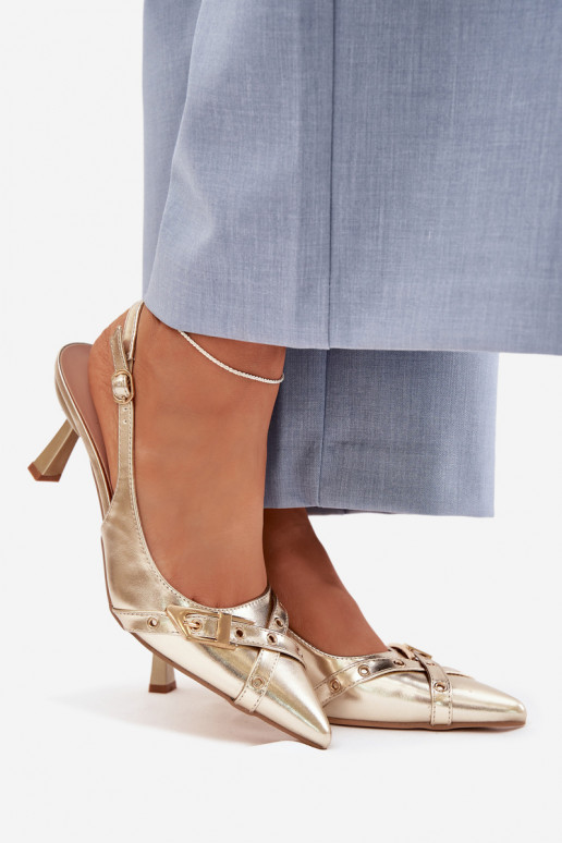 Sieviešu basenes ar papēdi Ar svītrām I ar sprādzēm Zelta krāsas Parina