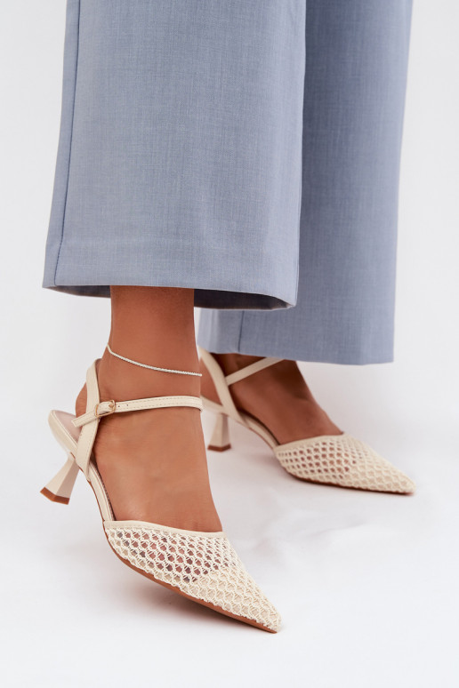 Sieviešu basenes ar papēdi ar tīkliņu Ziloņkaula krāsas Brilora