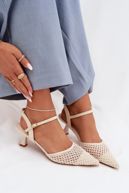 Sieviešu basenes ar papēdi ar tīkliņu Ziloņkaula krāsas Brilora